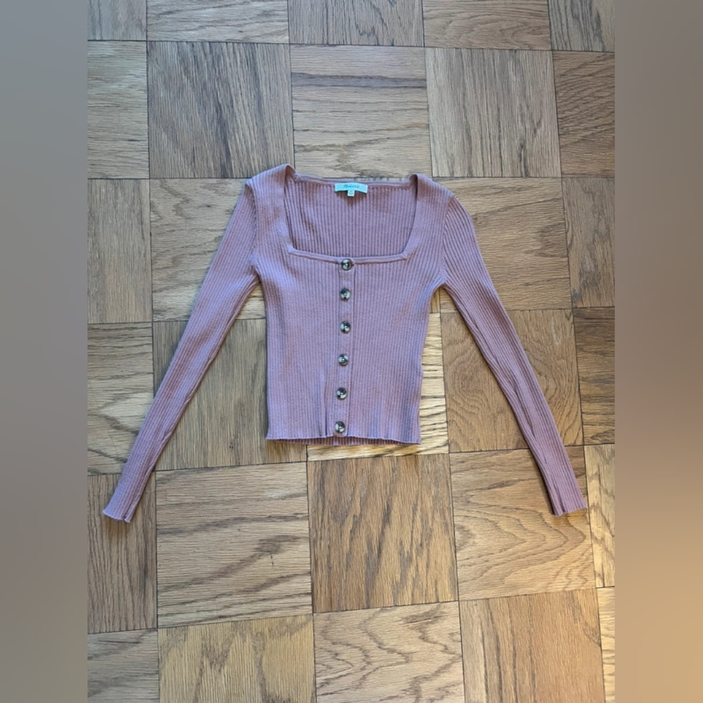 Pink Ribbed Button-Up Women's Top